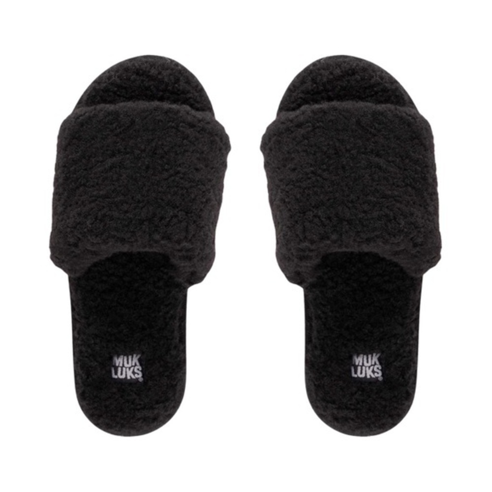MUK LUKS Women’s Franki Teddy Slide Slippers – Black – NWT
